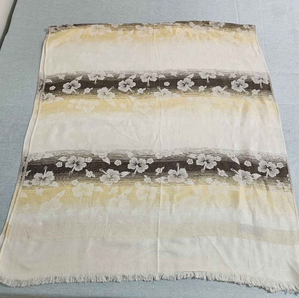 Womens 100% Cashmere Unbranded Scarf Wide Blanket Scarf Wrap Cozy‎ Ivory Floral